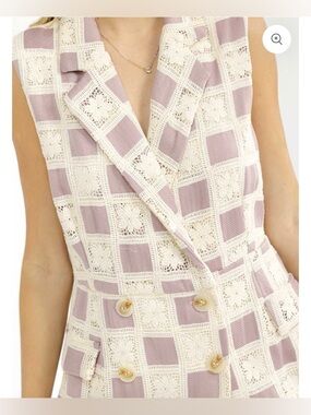 NWOT Crochet Lace & Tweed Blazer Romper - Blush/Lavender